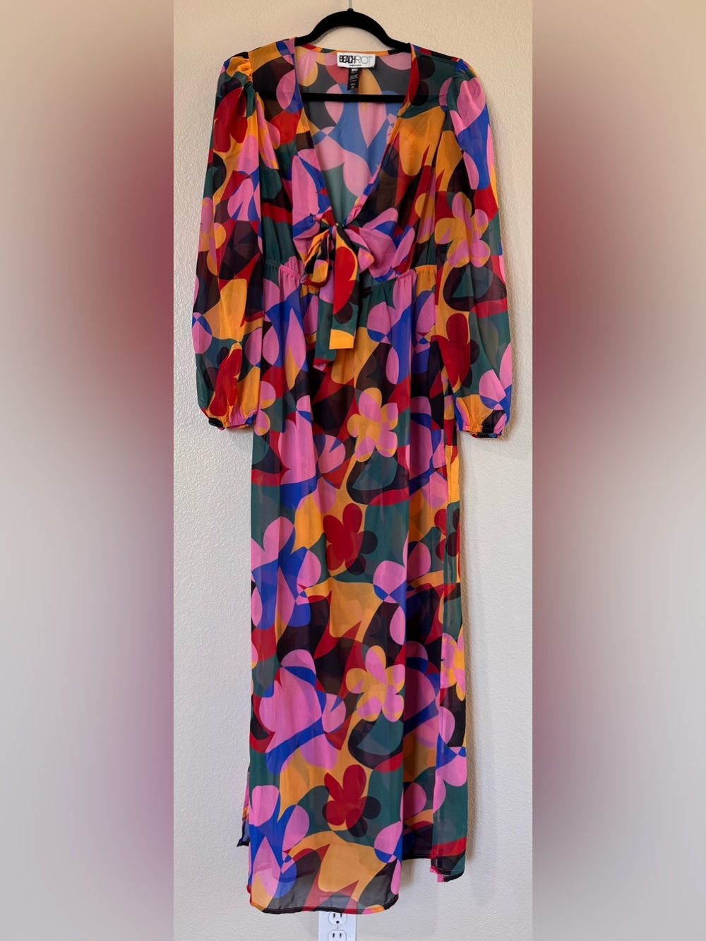 Beach Riot Shiloh Cover Up Waikiki Wave Maxi Dress Tie Front Multi Medium M